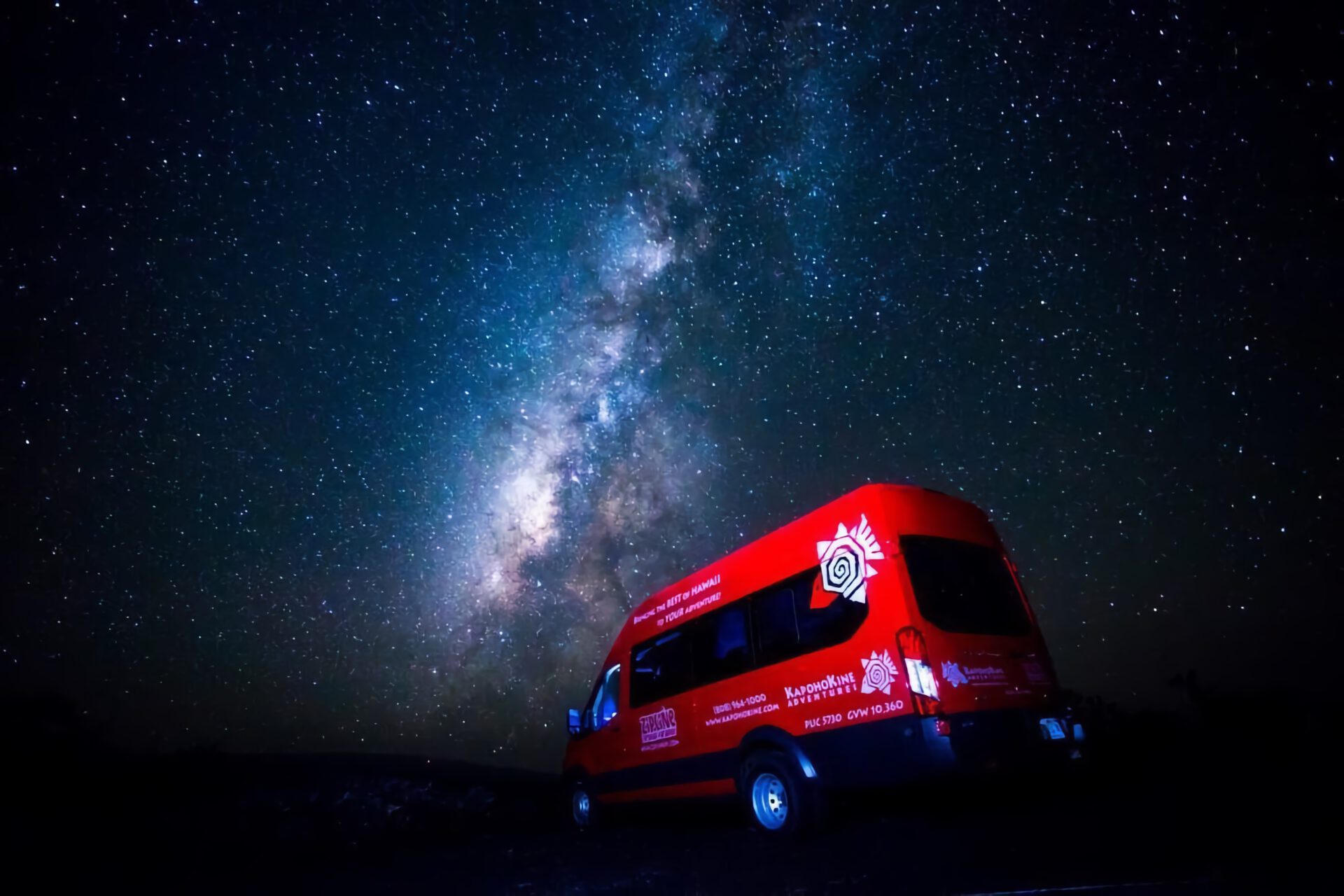 Night view of the Milky Way and Stars from the top of Mauna Kea Volcano in Hawaii