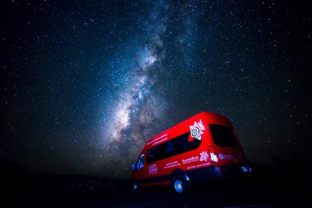 Night view of the Milky Way and Stars from the top of Mauna Kea Volcano in Hawaii