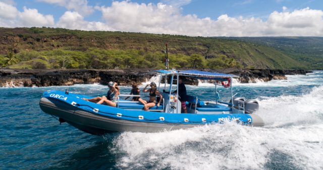 a zodiac navy seal raft in the Hawaiian ocean