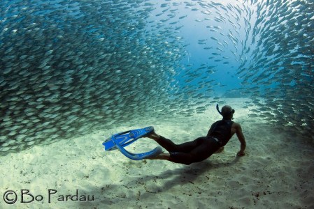 a man swimming in the water